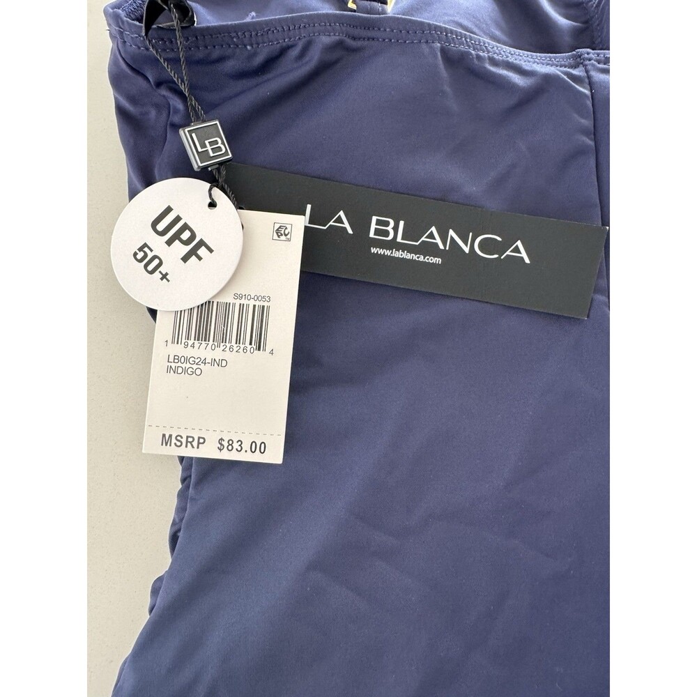La Blanca Women's One Piece Swimsuit Island Goddess Shirred Side blue size 10 - Picture 13 of 15